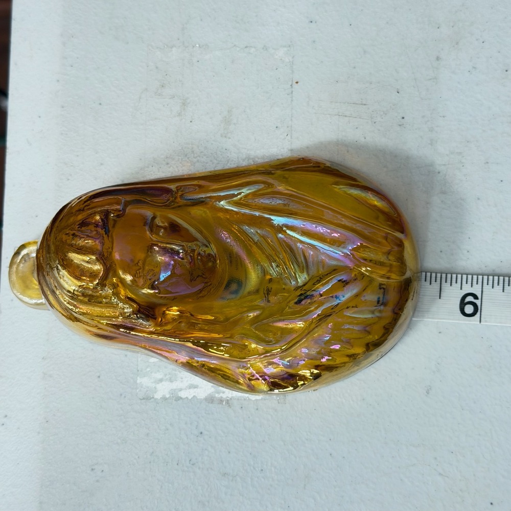 Amber Carnival Glass Madonna Wall Hanging Mold Iridescent Religious Plaque 5.5" - Picture 6 of 8